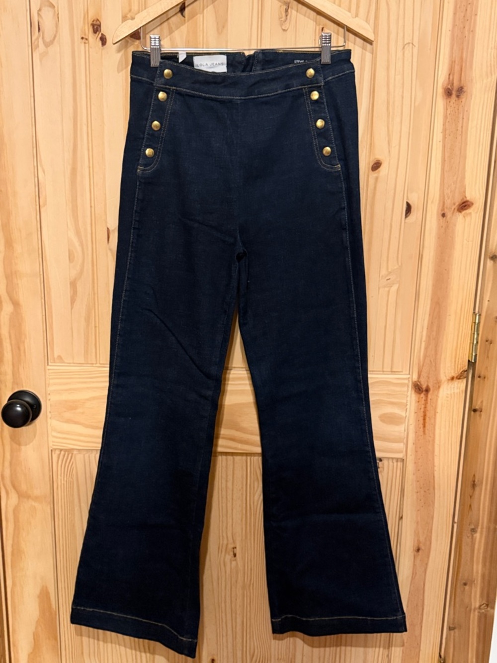 Lola Stevie sailor jeans Dark Navy High-Waist Wide Leg Pants with Brass Buttons